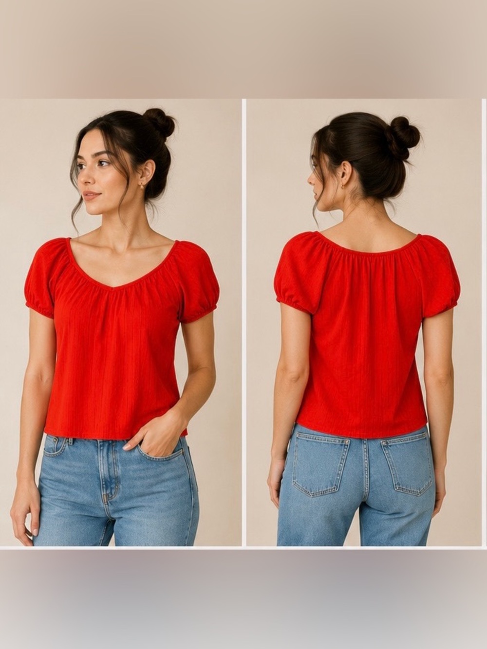 GAP Red Puff Sleeve Peasant Blouse